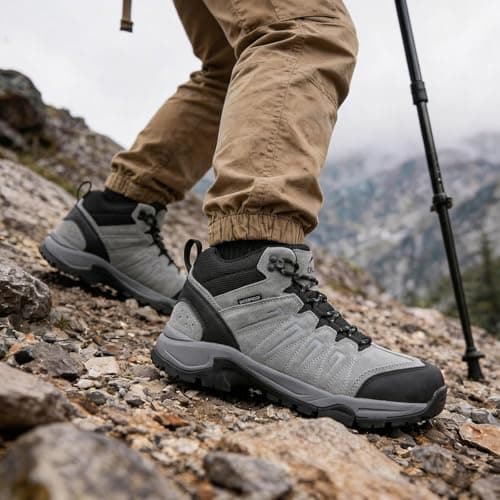 OUTJET Men's Waterproof Walking & Hiking Boots Lightweight, Grey — view 3