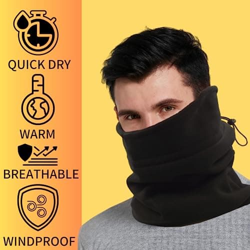 Heatwave Pack of 2 Mens Fleece Snood Neck Warmer Breathable Neck Gaiter Snoods with Adjustable Drawstring Winter Windproof Face Scarf Headwear for Skiing Running Cycling — view 5