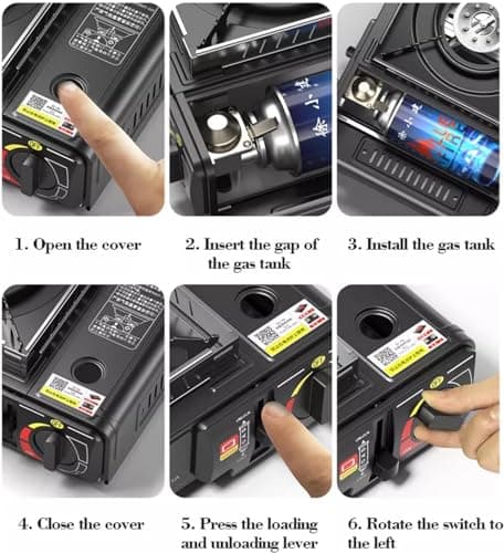 Top Home Solutions® Camping Stove - Portable Gas Stove Black With Carry Case & 8 Butane Gas Canisters, Heat Control, EN417 Compliant, Auto Ignition, Camping Cooker for Picnic, Garden & Outdoor — view 2