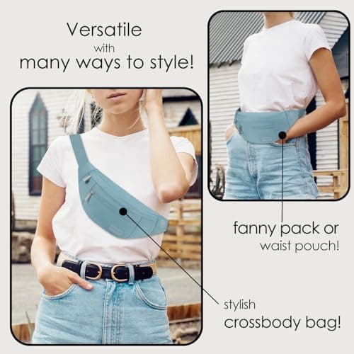 MAXTOP Large Bumbag Waist Fanny Pack Running Belt for Men Women Unisex Bum Bag with Headphone Jack and 4-Zipper Pockets Adjustable Belt for Travel Running Jogging Workout Hiking Gifts Dusty Blue — view 2