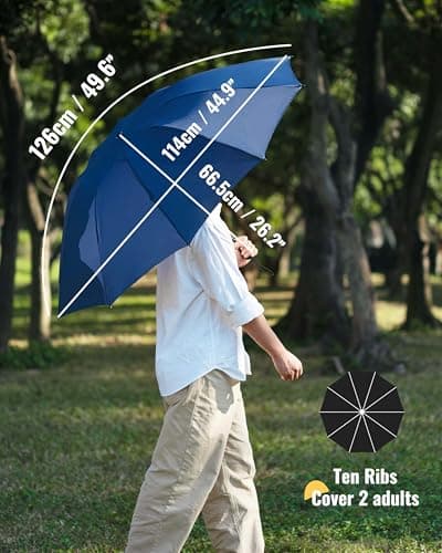 Chakipee Umbrella Windproof Strong Travel Compact Navy Blue Automatic Large Black Folding Umbrellas for Wind and Rain Resistant - Portable 210T Fabric - 10 Ribs — view 5