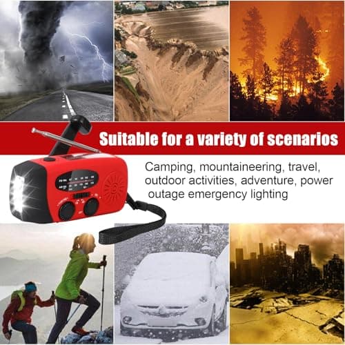 2000mAh Wind Up Solar Hand Crank Emergency Radio | AM/FM Weather Band Radio with LED Torch, SOS Alert & USB Phone Charger for Outdoor Camping Hiking (Yellow) — view 6