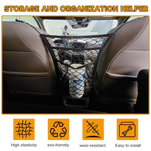 3 Layers Car Mesh Organizer,Dog Car Barrier,Four-Side Elasticity Auto Seat Back Net Bag Between Front Seats,Portable Kid Dog Pet Net Barrier,Universal CarMesh Pocket,Tissue Purse Holder (Black) — view 5