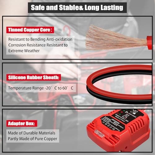 Car Jump Starters Adapter Compatible with Milwaukee 18V MAX Batteries with 11AWG Jump kit Cable for use with Trucks, SUVs, Full-Size Car, mid-Size and Small Compact Cars Vehicles — view 6