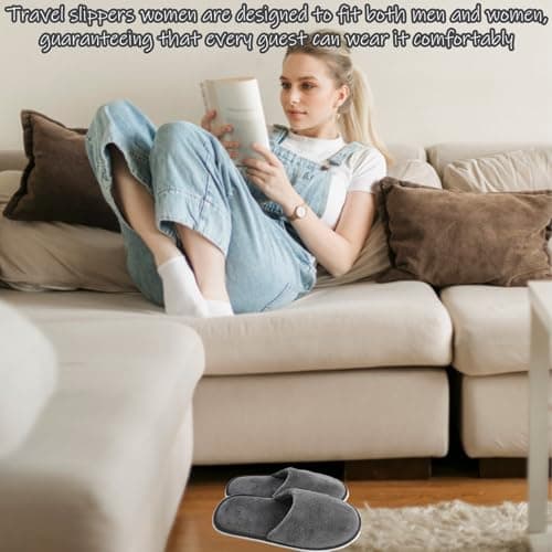 BFSYRR Hotel Slippers,Spa Slippers,3 Pairs Grey Non Slip Reusable Travel Loafer Women for Party Guests Family Hotels — view 5