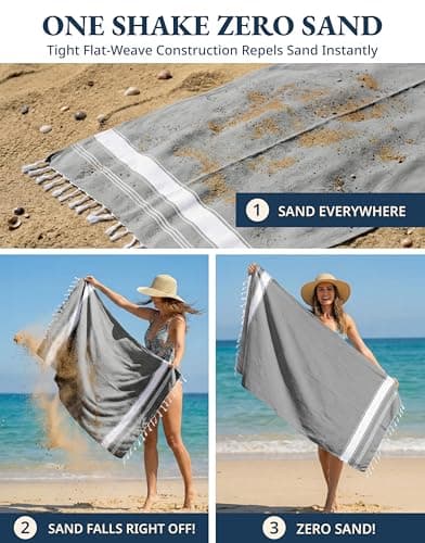 LANE LINEN 2 Pack Large Beach Towels, Oversized, Pre-Washed, No-Shrink Sand Free, Quick Dry, Lightweight Travel Towel, Soft Beach Bath Towel, 39"x71", Smoky Black — view 5