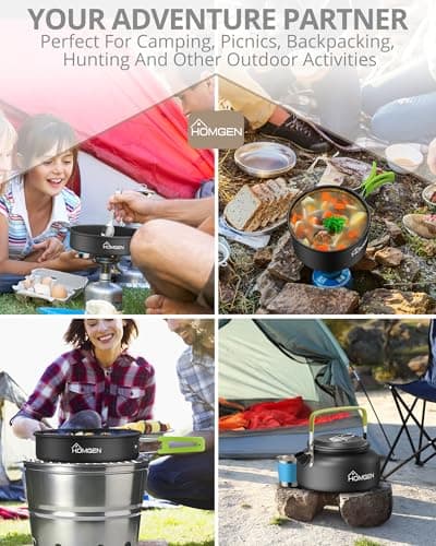 HOMGEN Aluminium Camping Cooking Set with Folding Cutlery for 2-3 People — view 6