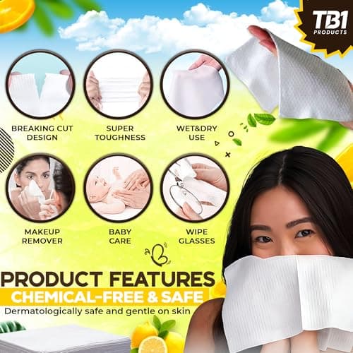 TB1 Products Luxury Towel Wipes 6 Pack – Fresh Lemon Scent – Large 25x25cm Disposable Towels – Individually Wrapped Soft Napkins for Face, Hands & Body – Hot or Cold Use for Travel & Events — view 6