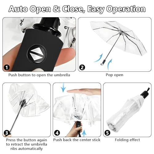 Jonuin Clear Umbrella, 8 Ribs Windproof and Folding Transparent Umbrellas, Auto Clear Travel Compact Umbrella, See Through Umbrellas for Woman Men Wedding Party (4 PCS) — view 5