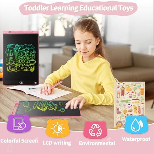 [2 Pack] Genialba 8.5 inch LCD Drawing Tablet for Kids Colorful Screen Writing Board Toddler Toys Learning Educational Stocking Fillers Kids Gifts for for 3 4 5 6 7 Year Old Boys Girls, (Pink&Blue) — view 3