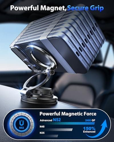 Glangeh Magnetic Phone Holder for Cars All Metal, [95LBS Powerful Vacuum+Gel Sucker] Car Phone Holder, 360° Adjustable for Magsafe Car Mount with Metal Ring for iPhone Series & Android — view 5