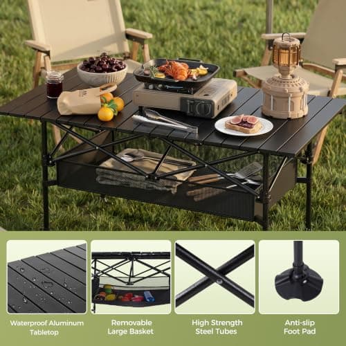 ALPHA CAMP Folding Camping Table, Adjustable Height,Mesh Layer,118x55x96 cm — view 6