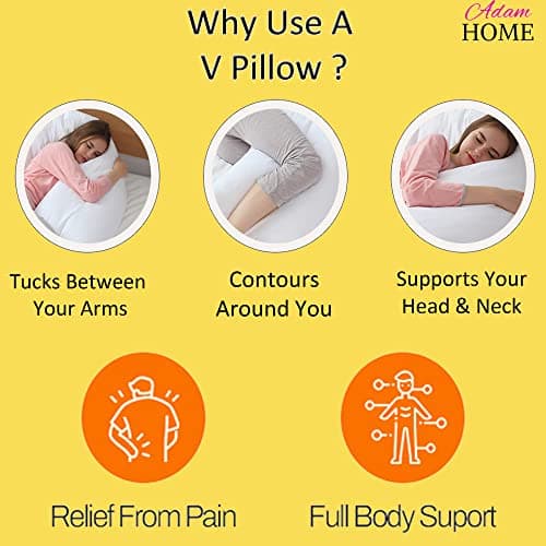 Adam Home V Pillow with Pillowcase Extra Filled Hollow Fiber for Neck Support, Orthopedic, Maternity Pregnancy & Nursing Super Soft & Comfortable V shaped Pillows with Pillowcase — view 3