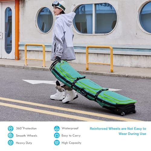 XCMAN Padded Snowboard Bag with Wheels,Adjustable Length 63-75In,Padded Bag for Air Traveling,Loading Capacity 100L… (Green) — view 2