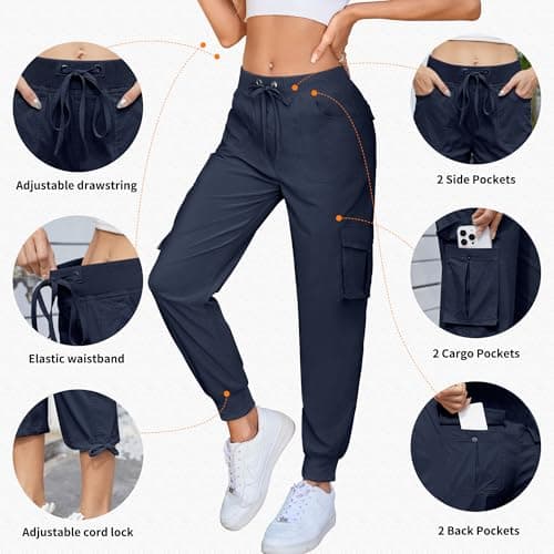 Hormtaer Women's Cargo Joggers Walking Trousers Lightweight Quick Dry Hiking Multi Pants Casual Outdoor Travel Gym Athletic Workout (B Navy, M) — view 3