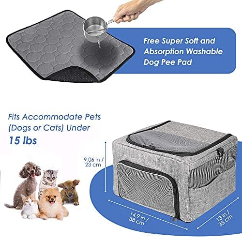 Nasjac Puppy Car Seat, Foldable Sturdy Small Dogs Booster Carrier, Waterproof Upgraded Strong Metal Supported Travel Crate with Breathable Mesh & Washable Reuse Pee Pad for Pet Cats Doggy — view 3