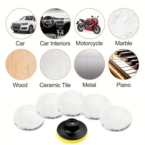 Polishing Pads for Drill, 8-Piece Professional Wool Buffer Kit – Includes M10 & Hex Shank Adapters – Universal Car Waxing, Compounding & Furniture Polishing Set (5 INCH) — view 2