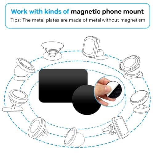 Haluway 6 Pcs Metal Plates for Magnetic Phone Mounts, 2 Rectangular & 4 Round, 0.5mm Ultra-Thin Stainless Steel Adhesive Plates, Replacement Plates for Car Phone Holders, Not Magnetic Black — view 6