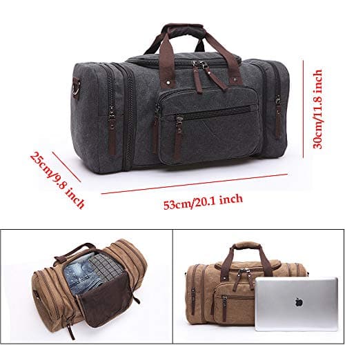 Duffle Bag, Unisex Canvas Holdall, Large Travel Duffles Travel Carry On Duffle Bags Overnight Weekend Weekender Bag Travel Tote for Men and Women Green — view 3