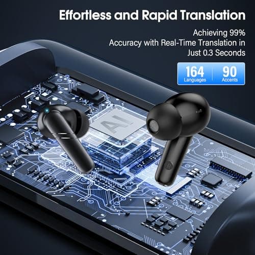 AI Language Translation Earbuds, 48H Real-Time Bluetooth 5.3 Translator Earbuds, Support 164 Languages with AI App, 3-in-1 Ear Buds with ENC Mic, 5 Translation Modes Earphones Travel/Business/Learning — view 2