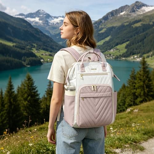 VANKEAN Laptop Backpack Women, 17 Inch Backpacks College Work Dusty Pink — view 6