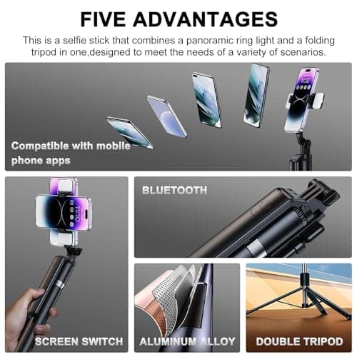 Selfie Stick Tripod with 2 Fill Light, Wireless Remote Control 360°Rotatable All-in-One Portable 180cm Extendable Cell Phone Tripod Stand, Selfie Stick for iPhone/Samsung/Smartphone/Camera — view 4