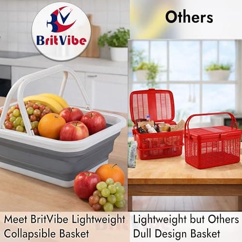 BritVibe Collapsible Washing Up Bowl with Handles – Foldable Washing Up Bowl for Camping, Caravan & Kitchen – Pop Up Silicone Wash Bowls, Rectangular Folding Basin for Home & Outdoor Use — view 5