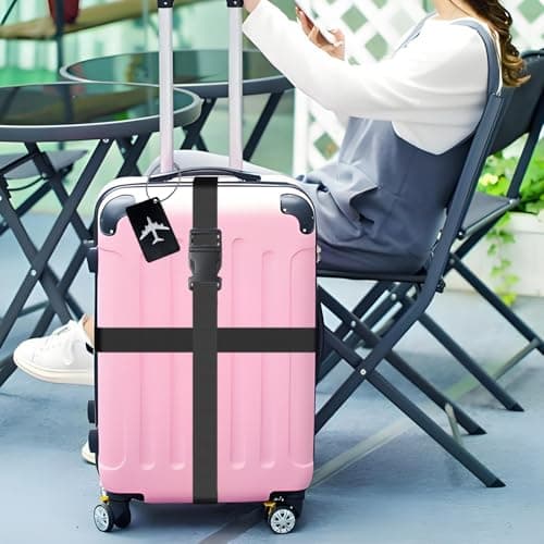 Luggage Strap (2 Pack), 200 * 5cm with 2 Luggage Tags, Custom Identification, Travel Bag Closure, For Connecting Luggage Together, Black — view 3