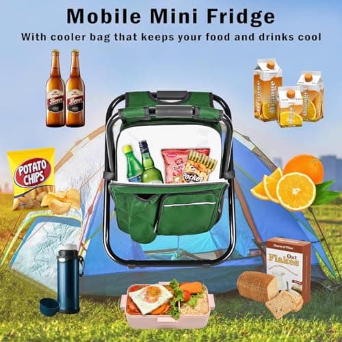 Kikerike Portable Stool Backpack Cooler Chair 300 LBS Max Load Folding Fishing Cooler Backpack Stool for Outdoors Hiking Beach Travel - Army Green — view 6