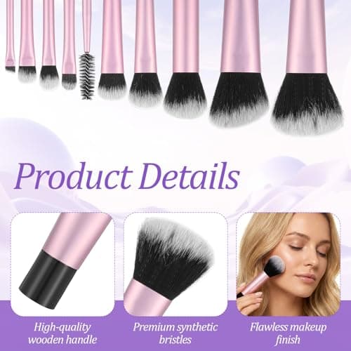 HJZHII 10 Pcs Mini Travel Makeup Brush Set with Pouch, Travel Make up Brush — view 3