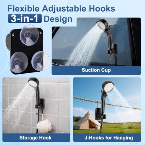 Portable Shower for Camping, Rechargeable Camp Shower Pump (6000mAh-IPX7 Waterproof) with Shower Head, Spray Nozzle 6.7ft Hose & Hook, Outdoor Camping Shower Gear for Travel, RV, Pet Bath, Car Washing — view 5