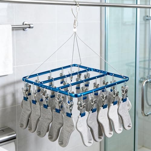 Clothes Drying Hanger 1PC 30 Clips Aluminum Alloy Laundry Rack Blue — view 3