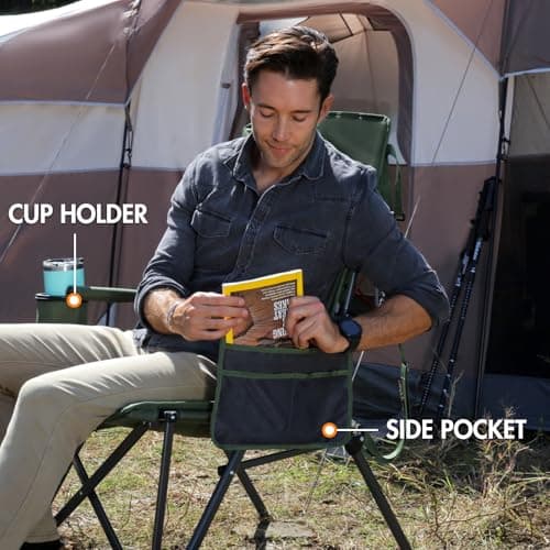 Portal Folding Camping Chair for Adults High Back Heavy Duty 180KG Load Foldable Garden Picnic Festival Collapsible Chair Oversized Hard Armrests Mesh Back Portable for Fishing Beach Patio — view 6