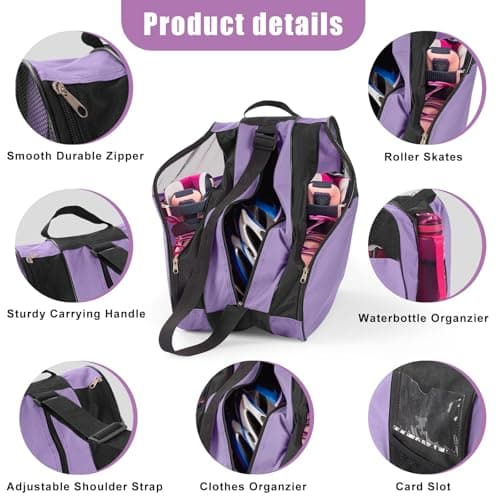 YEENAIV Skating Shoes Carry Bags Roller Skate Bag, Oxford Ice Skates Storage Bag for Kids & Adults, Unisex Adults Ice & Skate Bag Ii Fabric and Beach with Adjustable Shoulder Strap (Purple) — view 3
