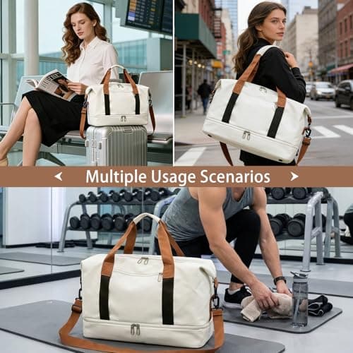 Cabin Bag 47x28x25, Large Capacity Weekend Bag for Men/Women, Water-Resistant Travel Duffel Sport Gym Tote Mum Hospital Bags with Wet Pocket, Hand Luggage Bag (White) — view 5