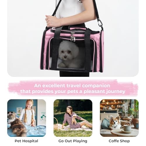 Pomodee Soft Sided Cat/Pet/Puppy/Dog Carrier Bag,Portable Airline Approved Pet Carrier Bag Pink for Cats/Dogs,Cat Travel Bag with Shoulder Strap&Removable Mat up to 6KG — view 4