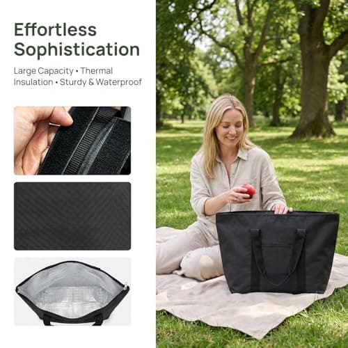 JIESHEPR Cool Bag 20L Large Insulated Picnic Bag, Foldable Leakproof Cooler Box for Camping, Beach & Travel, Thermal Food Delivery Storage for Hot & Frozen Goods, Reusable Lunch Tote (Black) — view 5