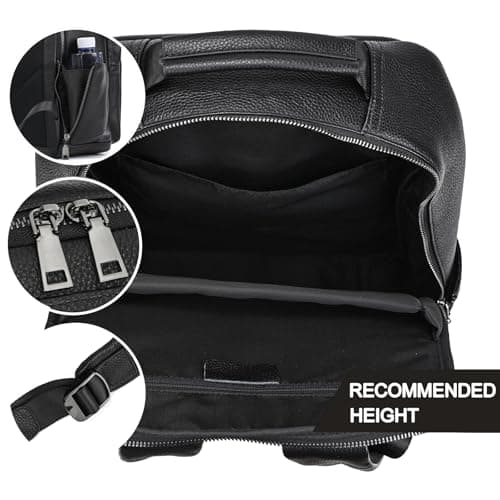 newsbirds Genuine Leather 15.6 Inch Laptop Backpack for Men Women, Business Travel Bag Hiking Rucksack Backpack Daypack, 8019 Black — view 6