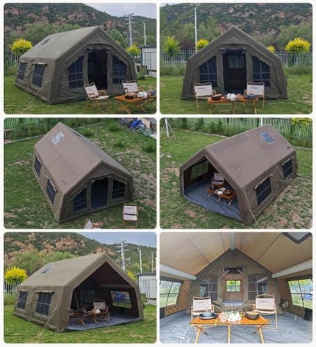 4 Season Air Tent Glamping Tent with Separate Living and Sleeping Area,Waterproof Pop-Up Tent with Pump and Stove Jack Hole,8-10 Person Camping Tent (Green_17.2sq m) — view 6