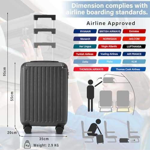 COOLIFE Cabin Suitcase 55x35x20 Ryanair EasyJet PC+ABS Hard Shell, TSA Lock — view 2