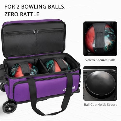 Goloni Double Roller 2 Ball Bowling Bag with Separate Shoe Compartment,2 Ball Bowling Bag with Wheels,Retractable Handle Extends to 40" — view 2