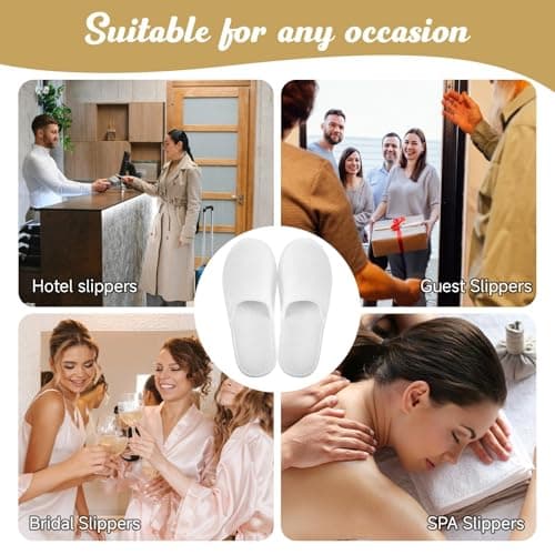 DNSHAN 10 Pairs of Hotel Slippers, Non-Disposable Deluxe Closed Toe Spa Slippers, Washable and Foldable Winter Slippers for Spa, Party Guest and Travel (White) — view 6