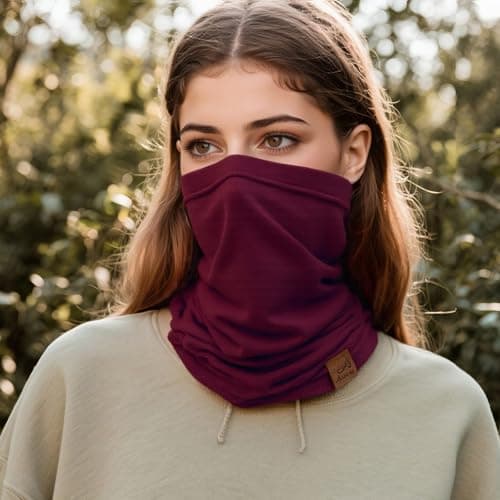 ACUSHLA 100% Merino Wool Neck Gaiter, Ski Mask Neck Warmer Unisex, Crimson — view 2