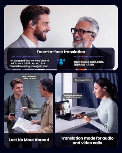 AI Translation Earbuds, Real-Time Translator Earphones with 164 Languages, Bluetooth 6.0 Open Ear Wireless Headphones, Translation/Music/Calls, Long Battery Life for Travel, Business & Learning — view 3