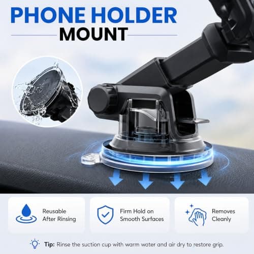 Laven & Ivory Car Phone Holder for Cars, 2-in-1 Dashboard & Air Vent Phone Holder for Car, 360° Adjustable Strong Suction Car Phone Mount, One-Button Release for iPhone & Android 4–7 Inch — view 5