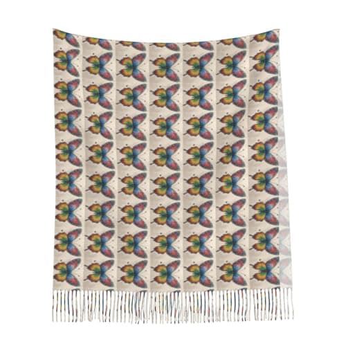 Rainbow Butterfly Print Elegant Fringe Scarf Shawl Wrap For Women Winter Fall Spring Travel Accessory Gift — view 6