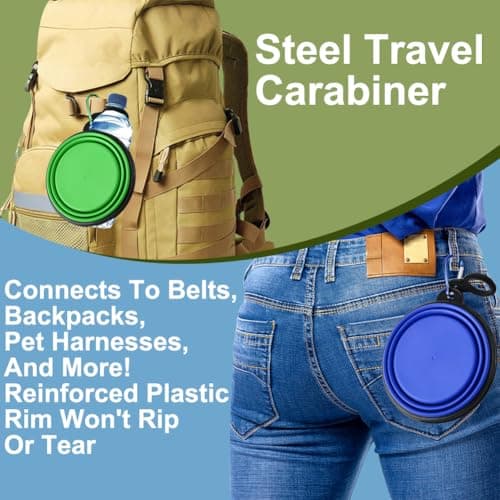 Adiwo 2PCS Collapsible Dog Bowl, Foldable Travel Bowl, Leak-Proof Dog Bowl, Pet Food Feeding Bowl, Portable, with Mountaineering Carabiner for Cats, Dogs and Pets, for Water and Food (350 ml) — view 6