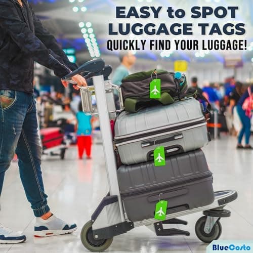 BlueCosto - Luggage Tags - Small, Green, 10 PK - Silicone Suitcase Tags with Privacy Cover & Stainless Steel Wire Loops - Personalized Baggage Identifiers for Travel - Backpack Name Labels — view 5