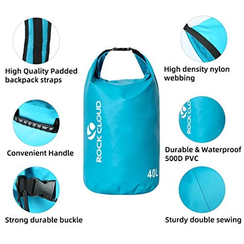 ROCK CLOUD Dry Bag Waterproof 20L Dry Sack for Kayaking Rafting Boating Beach Surfing Swimming Canoe Camping Hiking Fishing Ski,Black — view 5