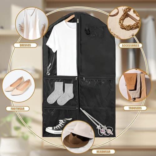 2 Packs 39.37 Inch Dance Costume Garment Bag for Travel with Handles, Kids Hanging Clothes Cover for Girls Closet Storage with 3 Clear Zipper Pockets & 1 Large Zipper Pocket (Black) — view 6